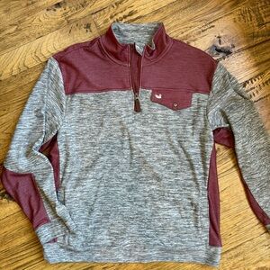 Mens Southern Marsh red and heathered gray pullover 1/4 zip